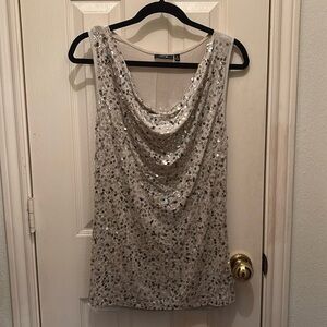 Women’s Apt. 9 Cream/Beige with Silver Sequins Sleeveless Dressy Top